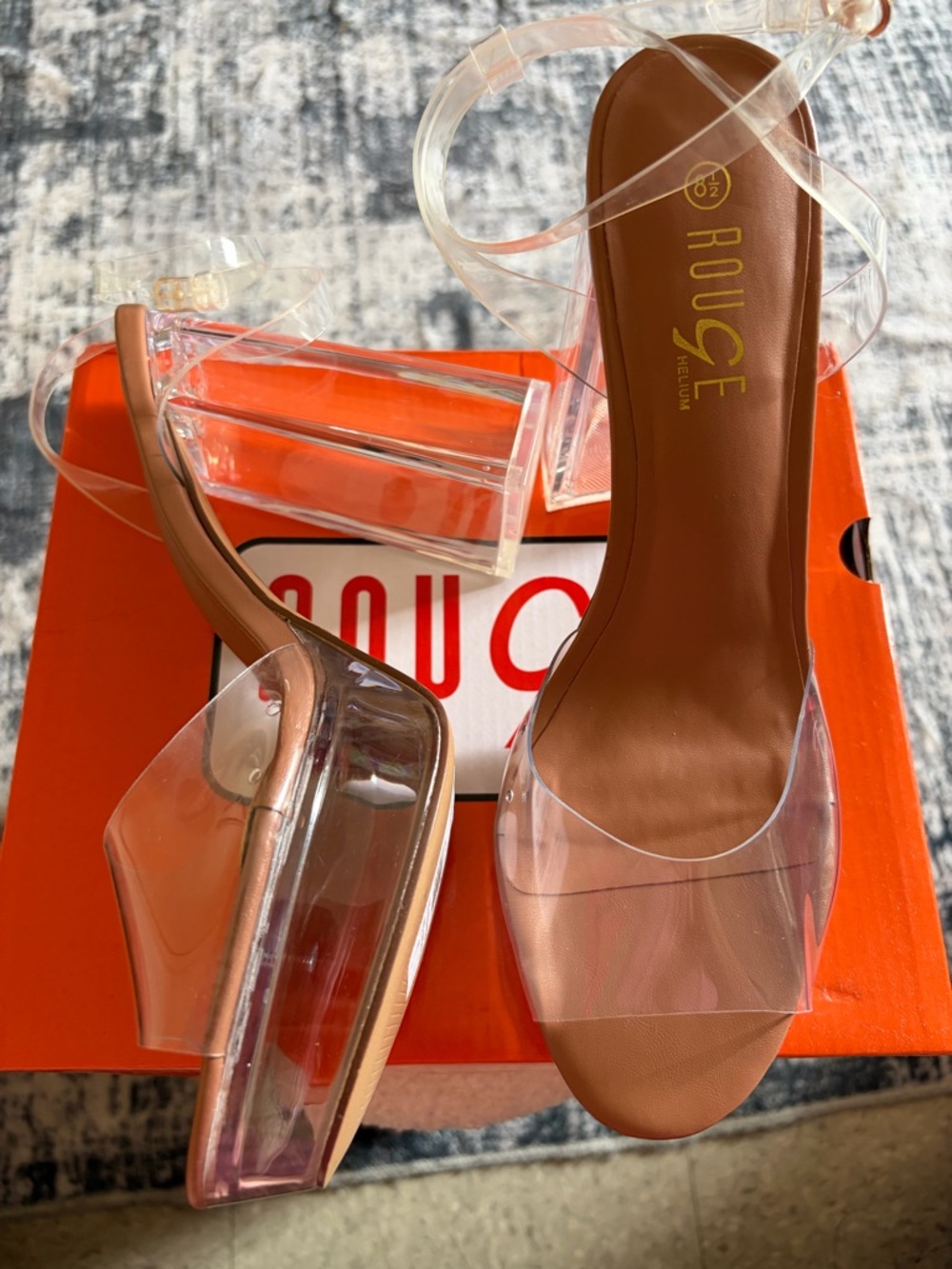 Rouge Helium Clear Strap Tan Footbed Platform Sandals